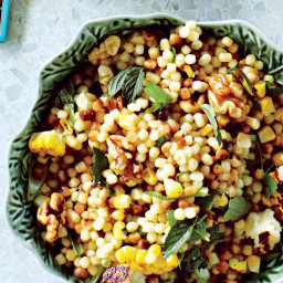 Corn and Fregola with Grilled Halloumi Cheese