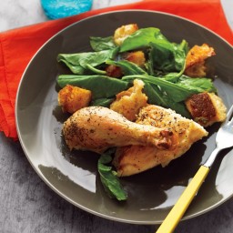 Roast Chicken with Croutons and Wilted Greens