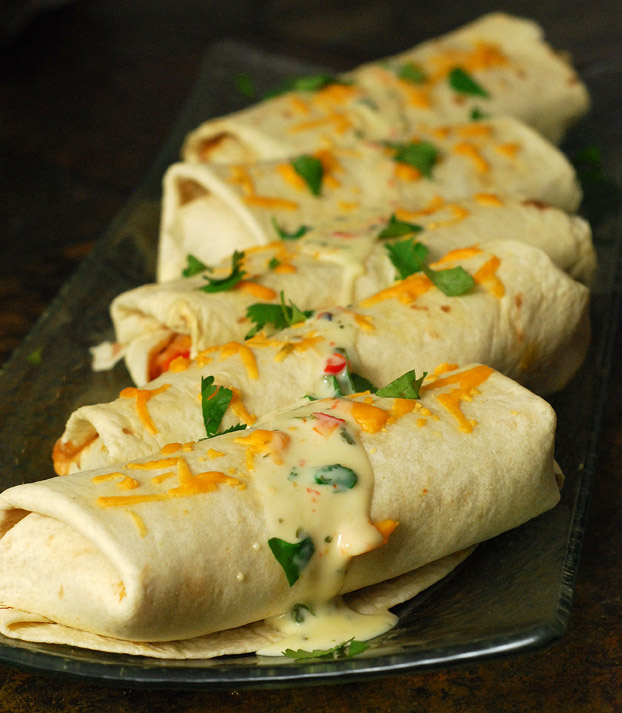 Fire Roasted Vegetable Burritos with Cilantro/Roasted Pepper Queso