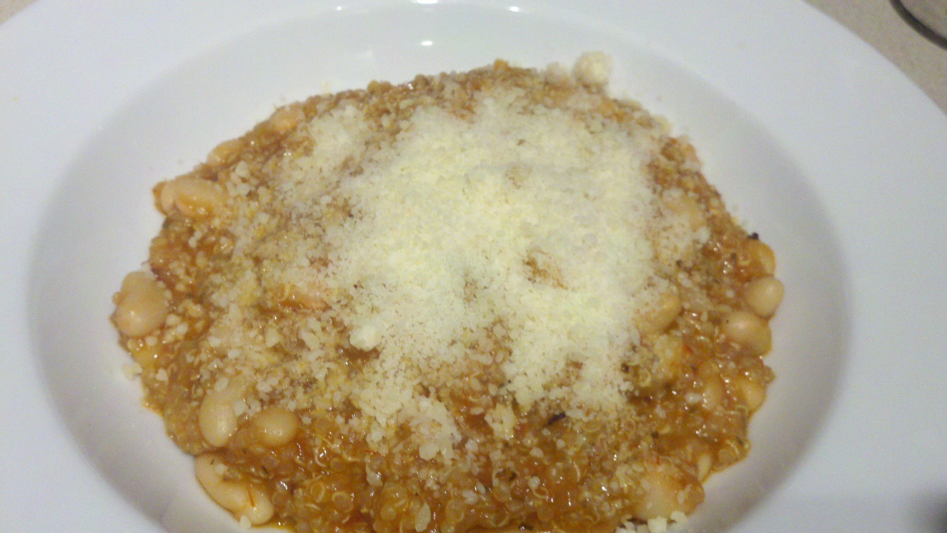Italian style quinoa with white beans, marinara, and provolone