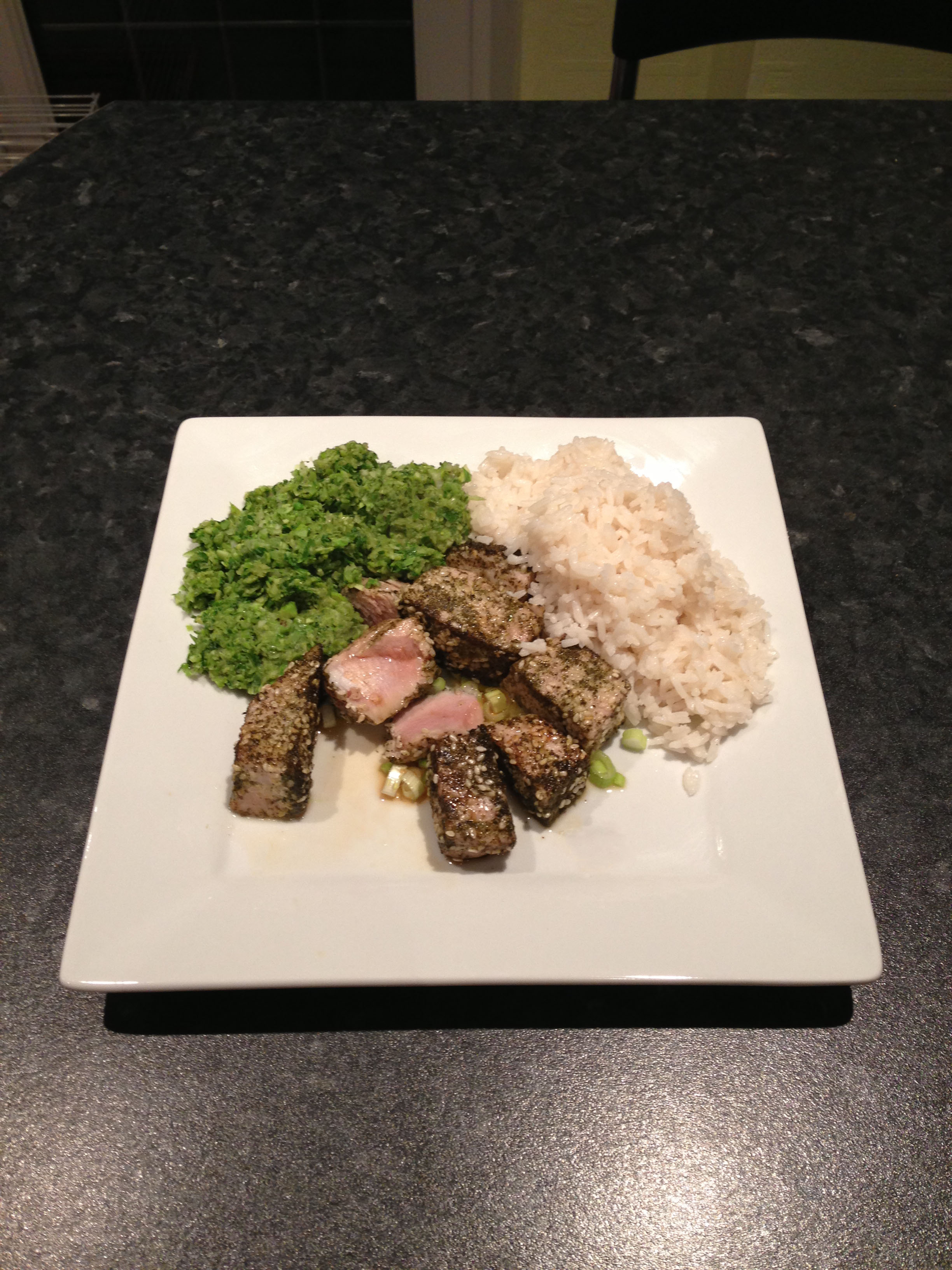 Seared Tuna with Coconut Rice and Greens