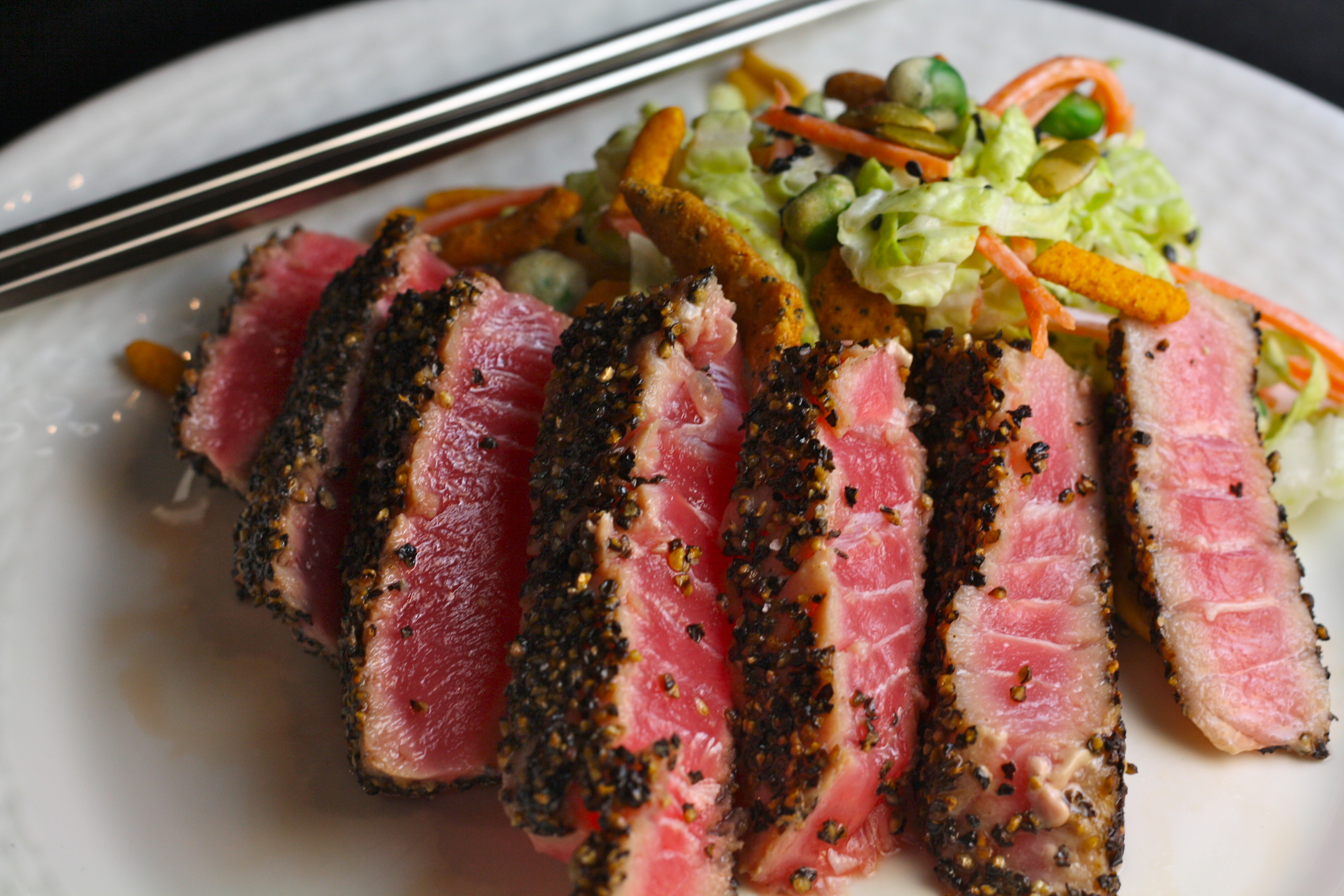 Pepper Crusted Ahi Tuna With Sweet And Spicy Asian Slaw