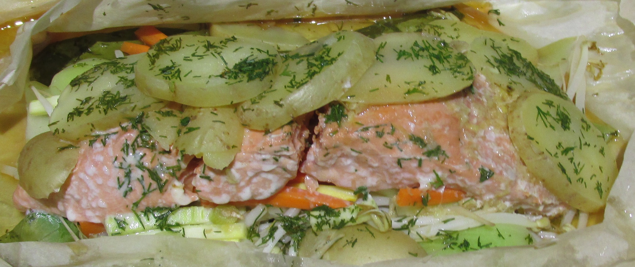 Salmon, sesameginger en Papillote