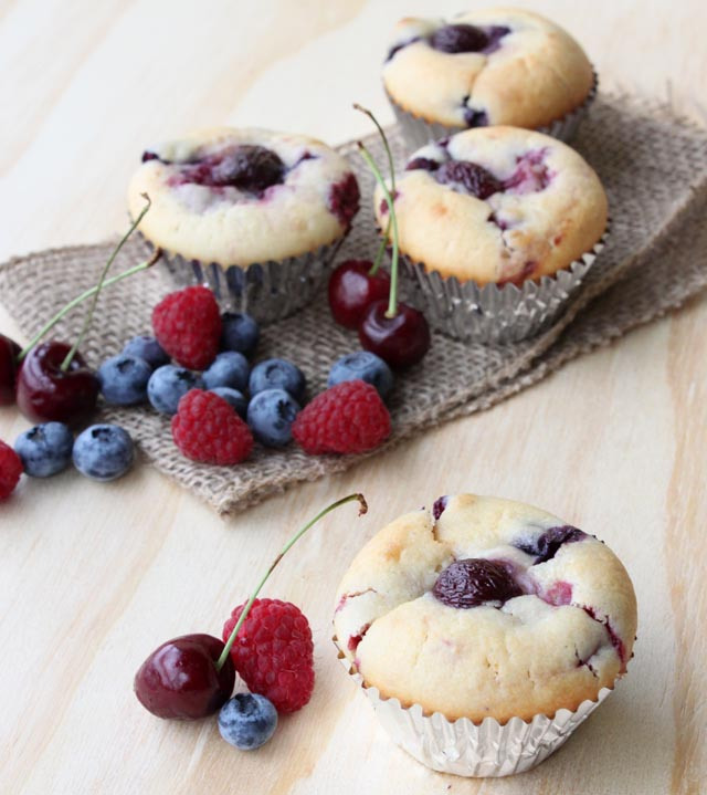 Berry Cherry Ricotta Muffins