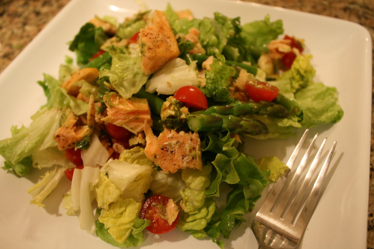 Salmon and Asparagus Salad with Pesto Vinaigrette