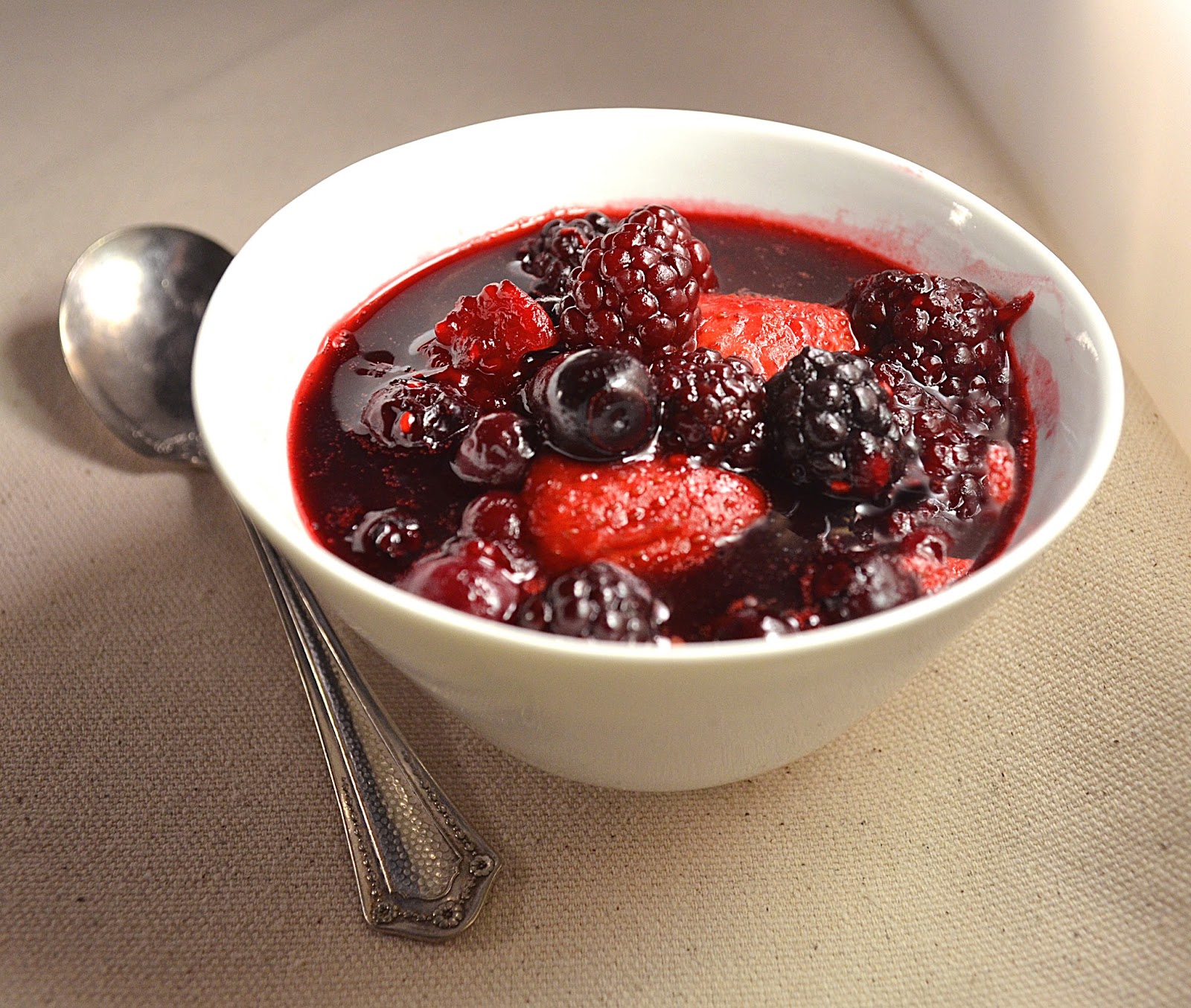 Mixed Berries with Creme Anglaise and Raspberry Sauce