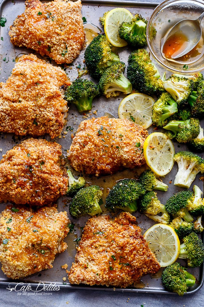 Oven Fried Chicken With Broccoli And Honey Garlic Sauce